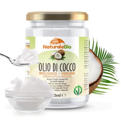 Picture of Organic Virgin Coconut Oil 500 ml. Raw Cold Pressed. 100% Bio, Pure and Natural. Native Unrefined Organic. Country of origin Sri Lanka. NaturaleBio