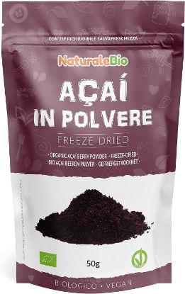 Picture of Organic Acai Berries Powder - Freeze-Dried - 50g. Brazilian Acai, Lyophilised, Raw. Extract from Açai Berry Pulp. Vegan & Vegetarian Friendly